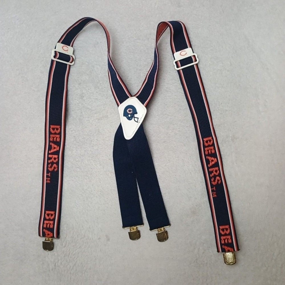 Vintage Chicago Bears Suspenders Mens One Size Blue NFL Football 90s Ditka USA